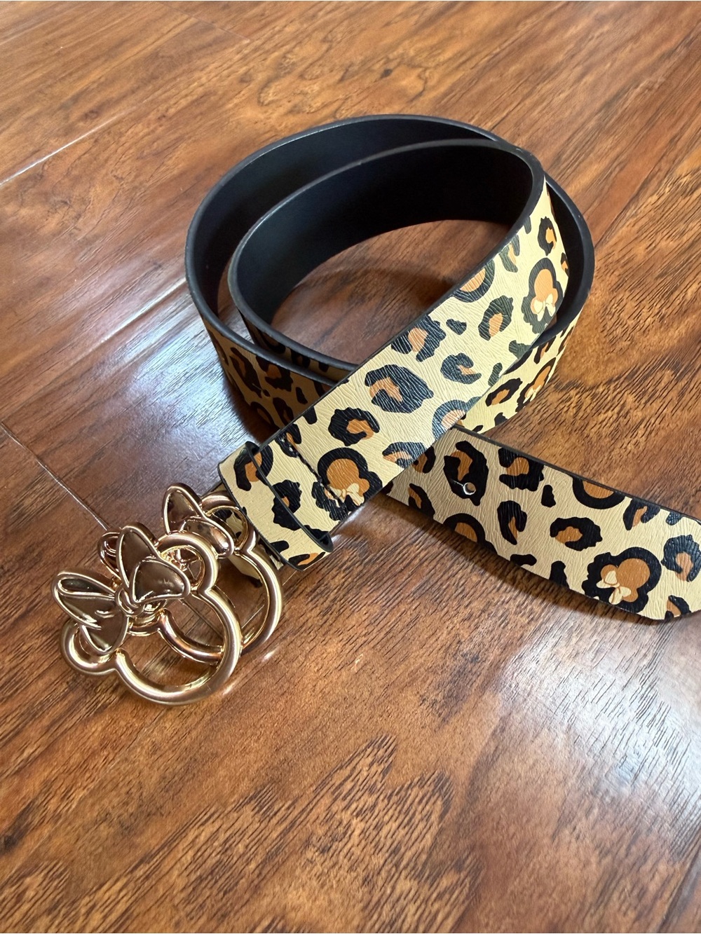 Minnie Mouse Leopard Print Women’s Belt with Gold Bunny Buckle - Tan